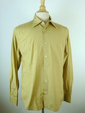 MALO Italy brown green dot stripe retro cotton long sleeve button up SHIRT L